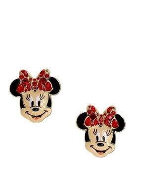 Disney x Baublebar Minnie Mouse Earrings Red Bow Crystals Gold Plated New NWT